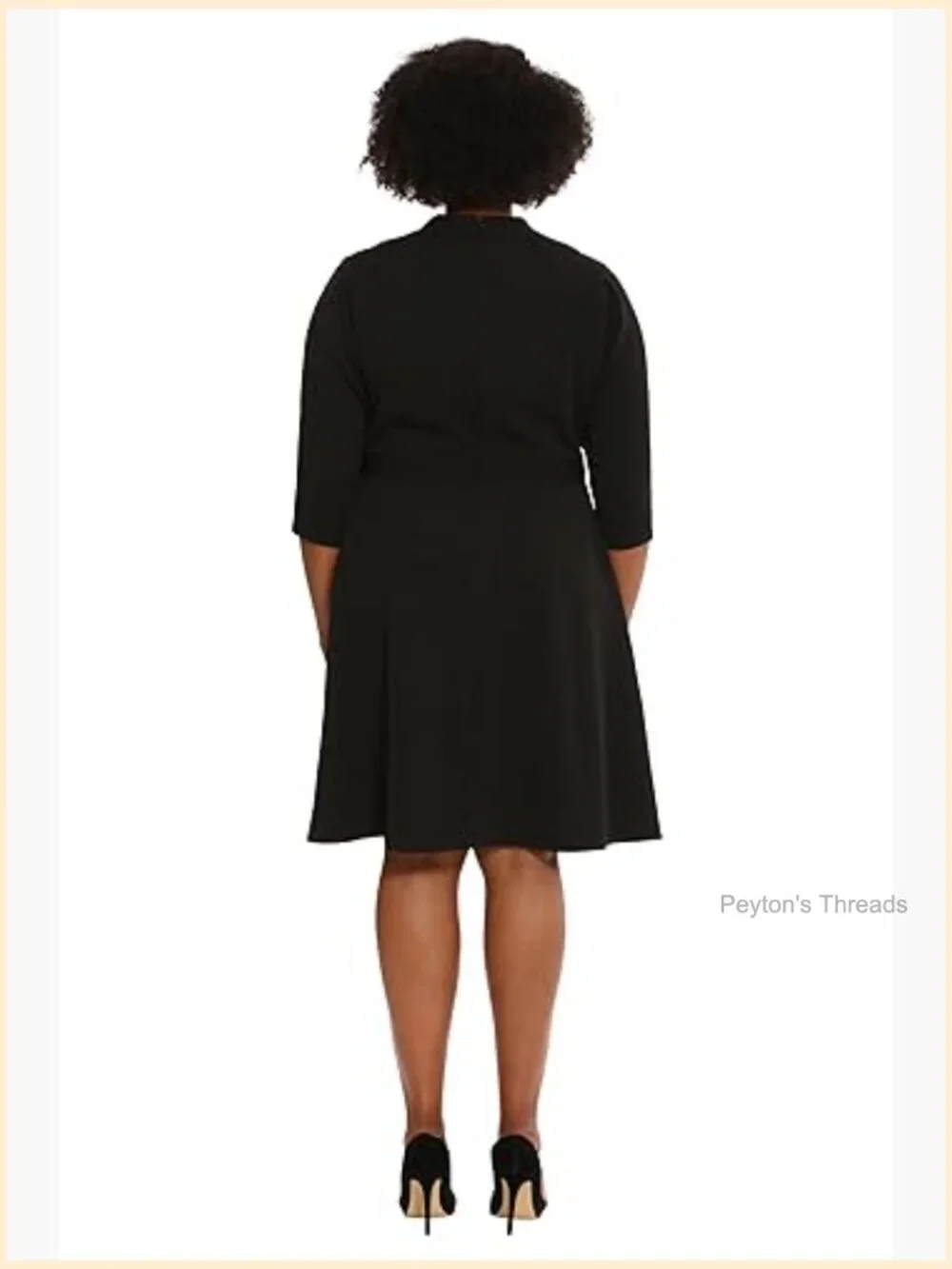 Crepe Fit and Flare Midi Dress with Waist Button Detail - Picture 7 of 7